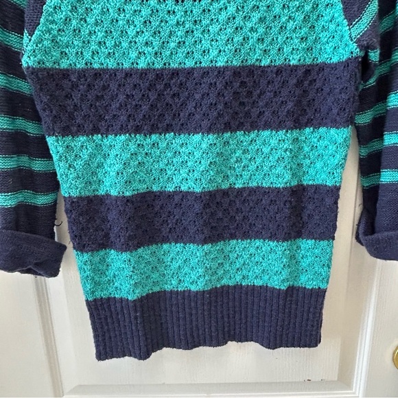Ricki’s Striped Blue Teal Sweater Lightweight Cotton Open Weave Size Small - Picture 5 of 14